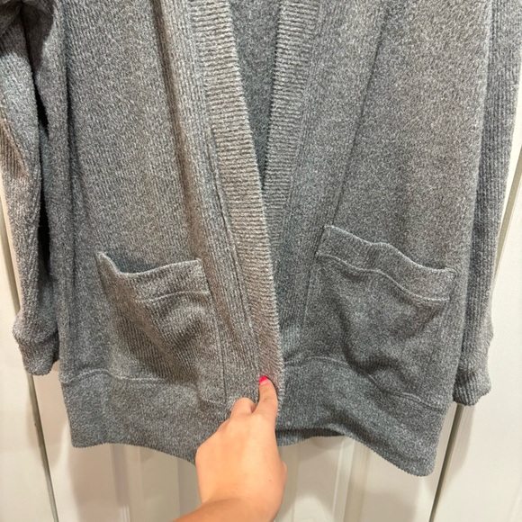 SO Women’s Warm Long Knit Hooded Cardigan Sweater w/ Pockets - gray, size L - Picture 3 of 5